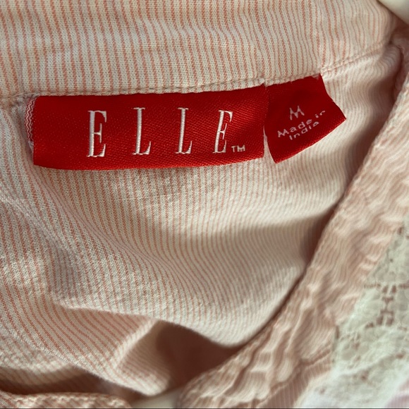 Elle Sleeveless Button Front Pinstripe Crochet Peplum Tank Top Blouse Size M - Picture 4 of 6